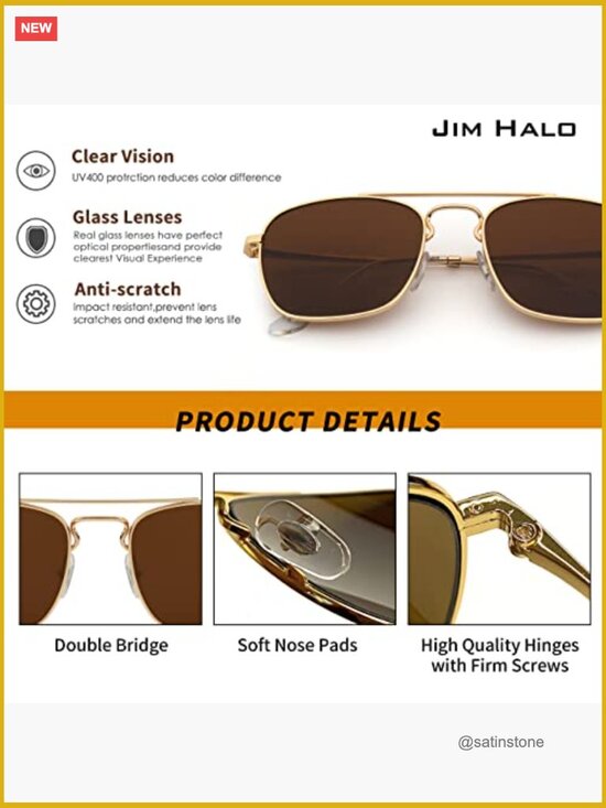 Retro Square Aviator Sunglasses Glass Lens Flat Metal Eyewear Unisex